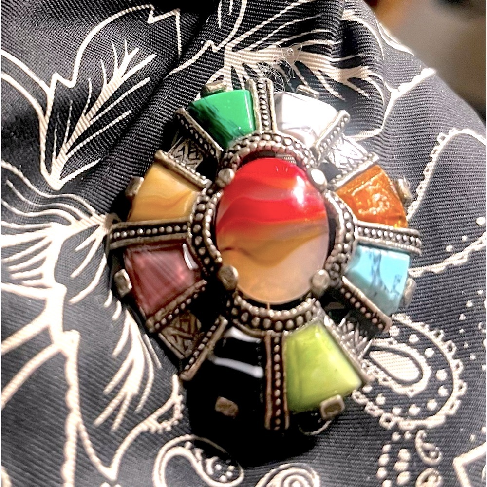 Miracle MidCentury Vintage Multi Stone Brooch Pin Keltic Art Deco
